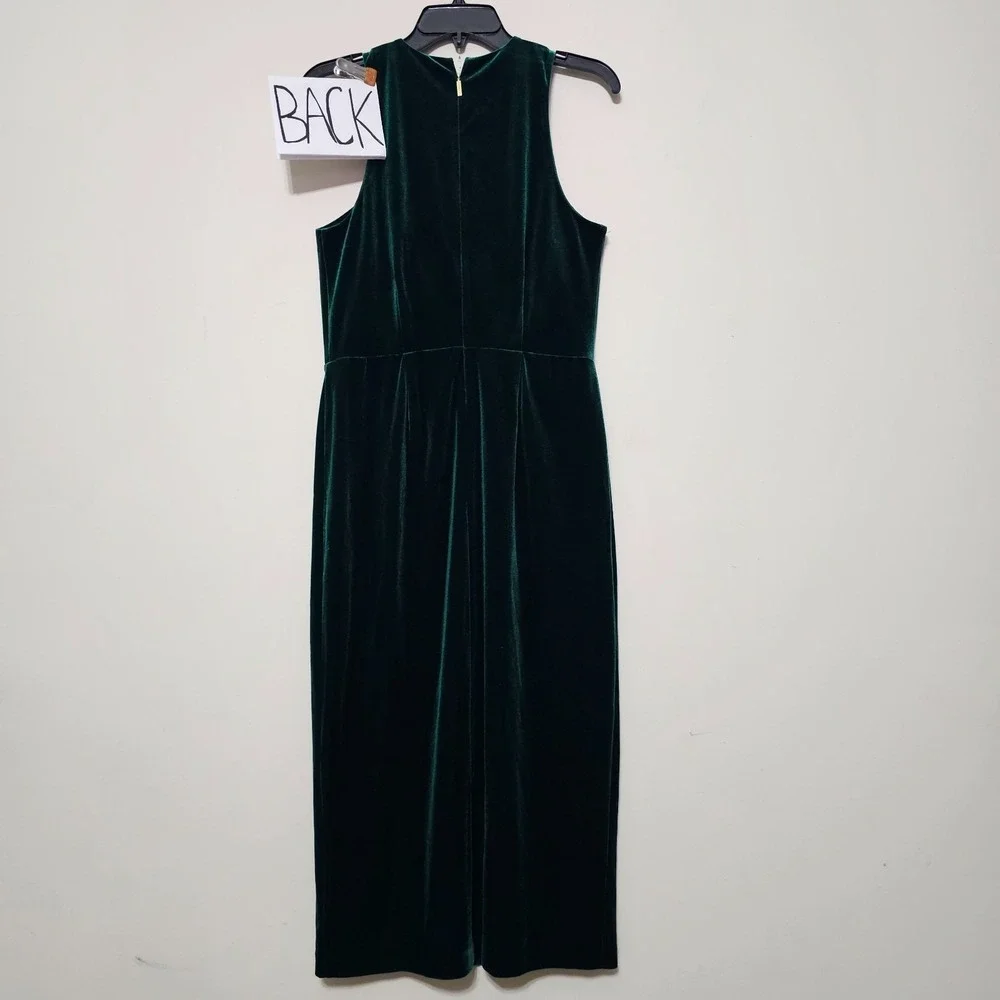 Michael Kors Dress Medium Green Midi Sleeveless Sheath Halter Front‎ Slit 1067